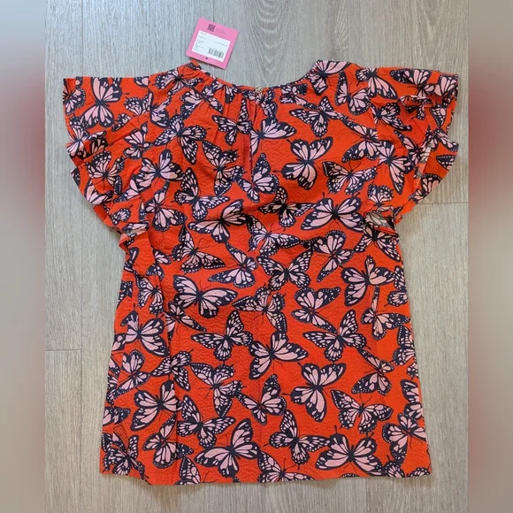 Kate Spade Butterfly Flutter Short Sleeve Multicolored Blouse Size XS NWT! - Picture 2 of 7